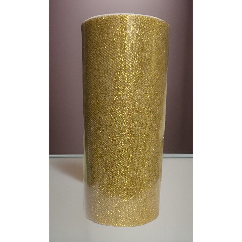 25 Yards - 6 Gold Sparkle Tulle Ribbon